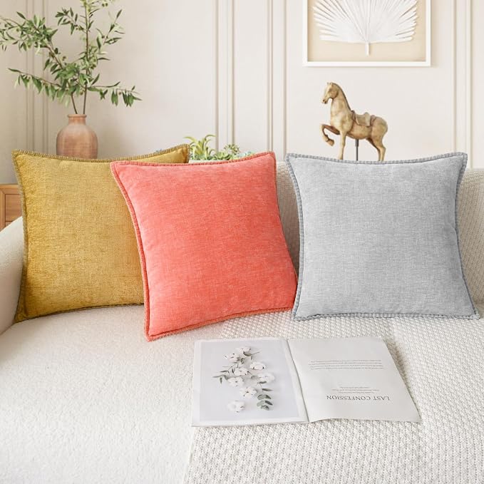 CaliTime Decorative Couch Throw Pillow Covers 16 X 16 Inches Living Coral | Pack of 2, Cozy Chenille Cushion Cases, Cotton Thread Stitching Edges, for Sofa Bed Living Room Farmhouse