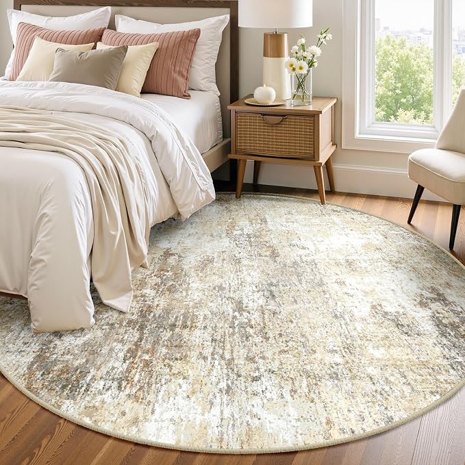 RELEANY Washable Area Rugs 6ft Non-Slip Modern Abstract Soft for Living Room Entryway Bedroom Kitchen, Print Pattern, Neutral Brown Gray