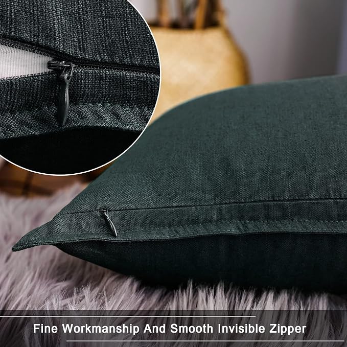 Jeanerlor Solid Cotton Linen Decoration 18"x18" Throw Pillow Cushion Case Special Pillow Cover Delicate Decorative Pillowcase for Couch/Bed/Chair,(45 x 45cm), Dark Green