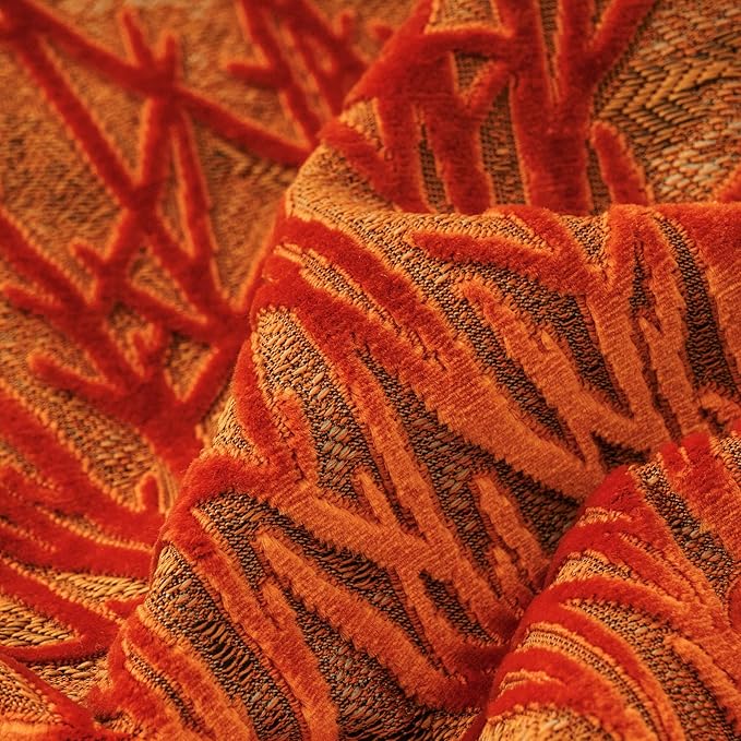 Orange Throw Pillow Cover Velvet Cushion Cover Branches Rectangular Pillowcase for Sofa Couch Bedroom Living Room, 12x20 Inch