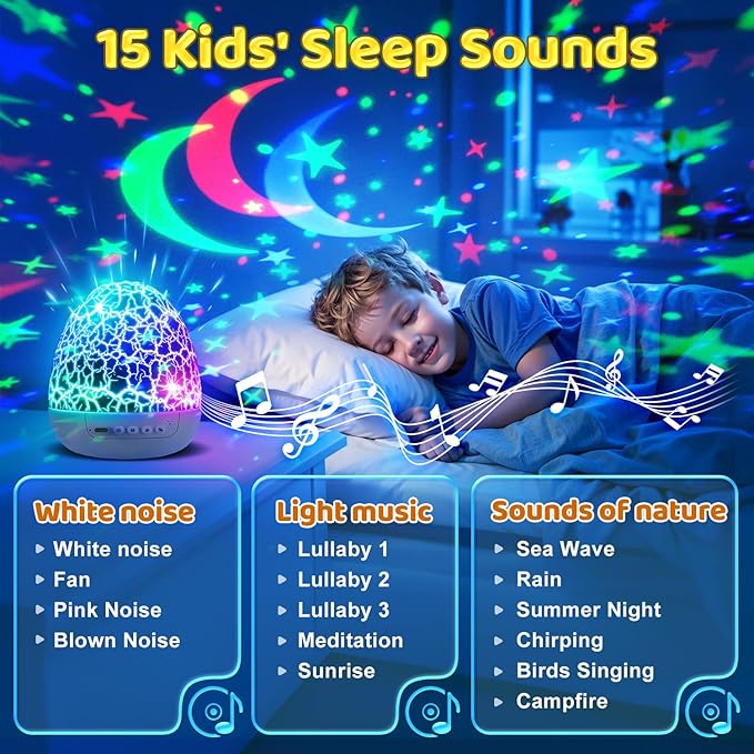 Toddler Toys Night Light Projector Easter Eggs Sensory Toys for Kids with Autism Toys for Boys 3-10 | 15 White Noise 3D Films 31Colors Remote Control Night Light for Kids, Baby Gifts