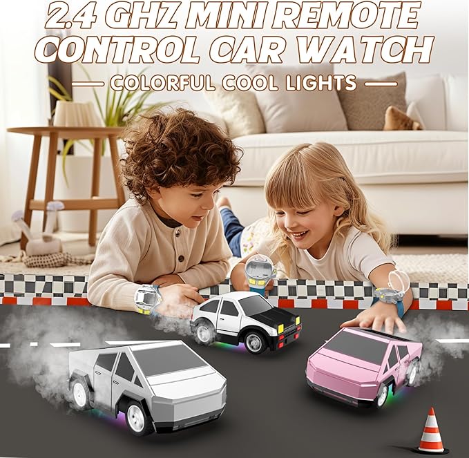 Watch Remote Control Car Toy, 2.4 GHz Mini RC Cars Watch Toy with LED Lights USB Charging Wrist Controlled Small Racing Car Interactive Game Toys for Kids Boy Girl Birthday Christmas