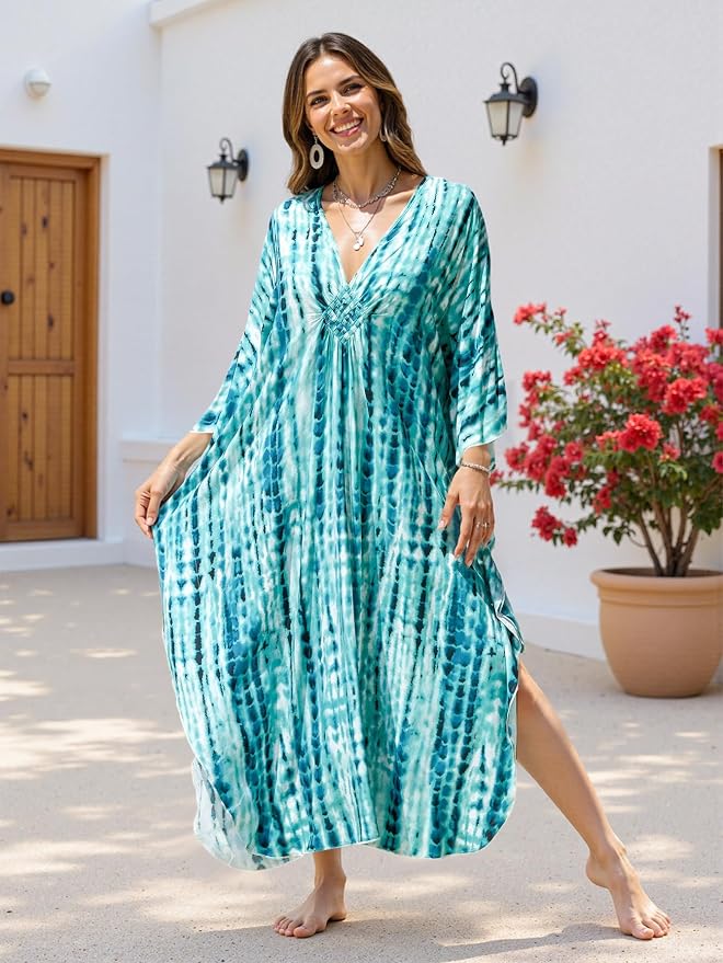 Mumu Dresses for Women Plus Size, Bohemian Kaftan Beach Cover Up Long Maxi Nightgown Soft Loungewear
