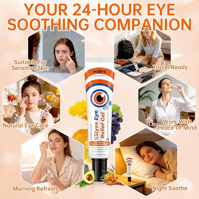 Styes Eye Relief Gel For Blepharitis & Chalazion, Eye Cream With Avocado, Sea Buckthorn & Grape Seed Oils, Soothing Irritation, Puffiness, Dark Circles, Chalazion Remover, 40g/1.4 fl oz