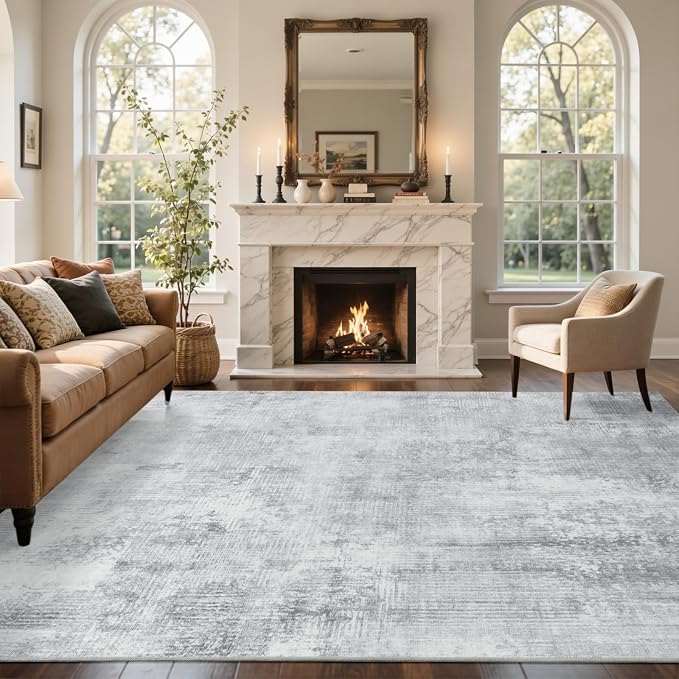 4x6 Ft Area Rugs for Living Room, Soft Non-Slip Washable Rugs Modern Abstract Pattern Carpet for Bedroom Indoor Floor Nursery Home Decor (Grey)