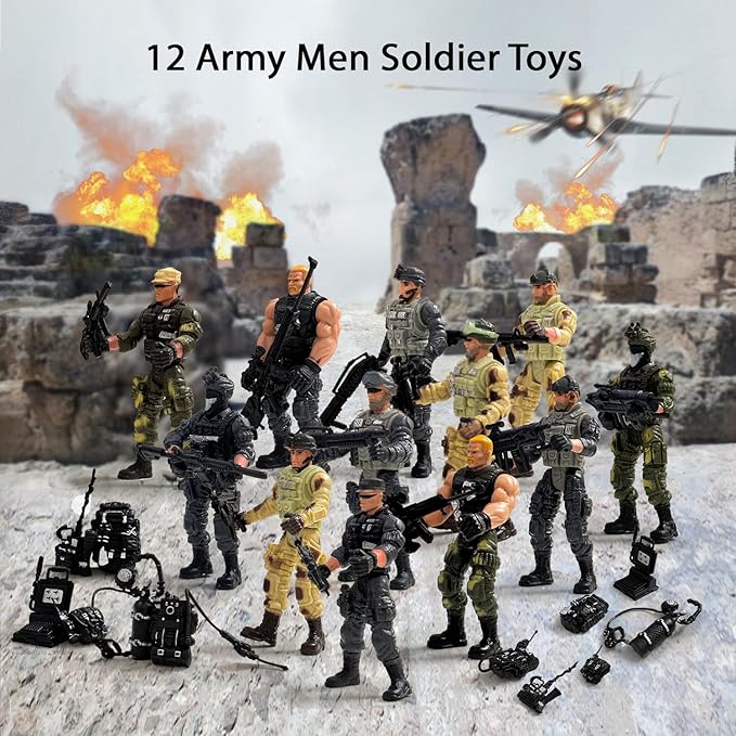 12 Pcs Army Men Action Figures,Military Soldier Toy Military Playset for Boys,US Army Men Action Figure with Weapon,Army Toy Set for Boys Age 4-7