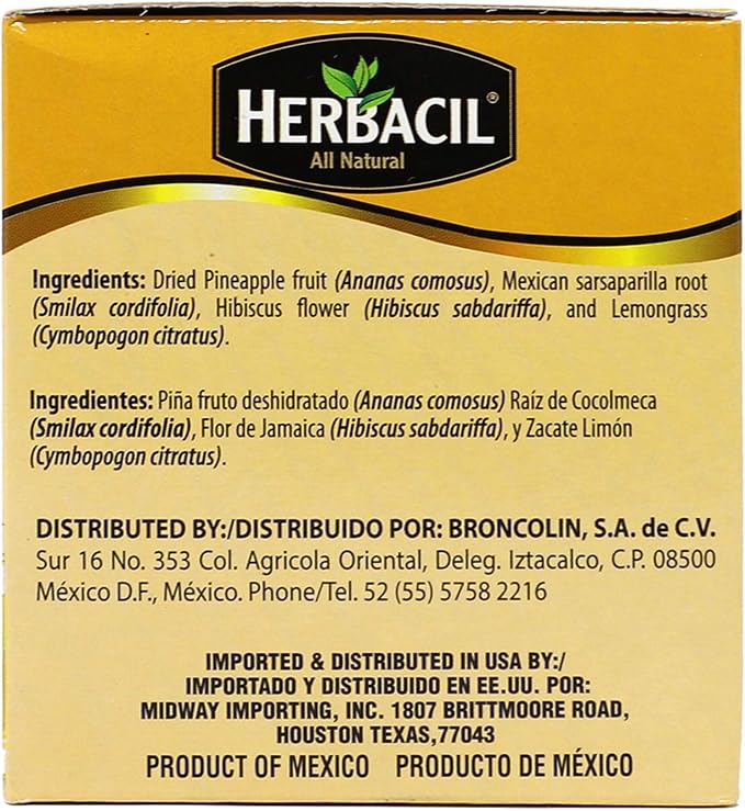 Herbacil Pineapple Tea, Herbal Tea with Dehydrated Pineapple Fruit, Caffeine - Free, 10-Pack of 25 bags per box (50 Tea Bags)