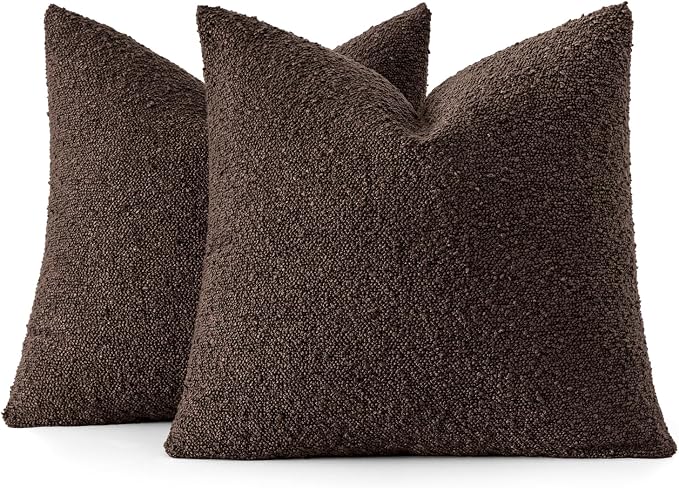 MIULEE 24x24 Decorative Euro Sham Boucle Couch Pillow Covers Cocoa Brown | Set of 2 Textured Neutral Fall Autumn Throw Pillow Covers, Accent Solid Pillowcases, Sofa Living Room Home Decor