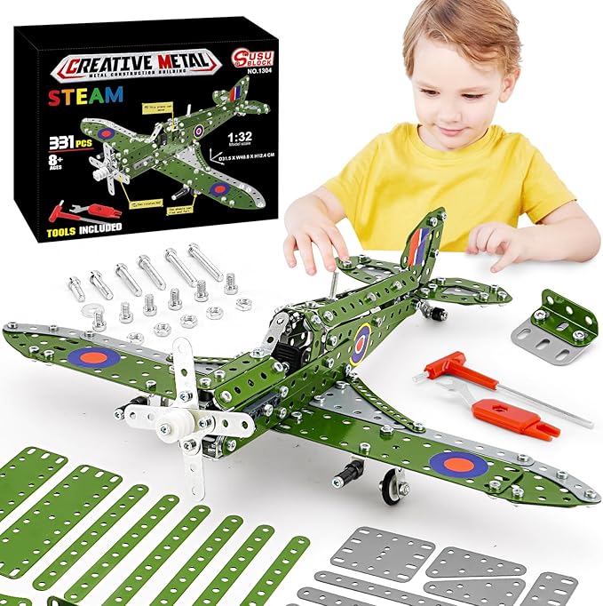 Model Airplane, Assembly Building Set 1:32 Scale Airplane Model Metal Toys, STEM Projects for Kids Ages 8-12, DIY Education Airplane Metal Model Kits