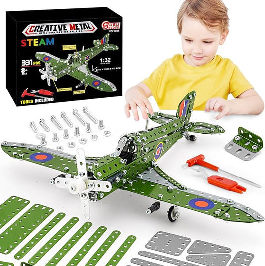 Model Airplane, Assembly Building Set 1:32 Scale Airplane Model Metal Toys, STEM Projects for Kids Ages 8-12, DIY Education Airplane Metal Model Kits