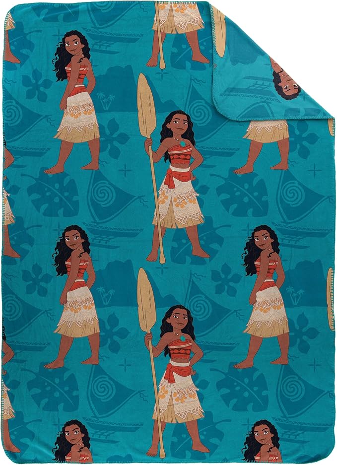 Jay Franco Kids Plush Throw Blanket – Soft & Cozy Fleece Throw for Bedroom & Couch Décor, Official Licensed Product, Teal - Moana, 46x60 - Throw Blanket