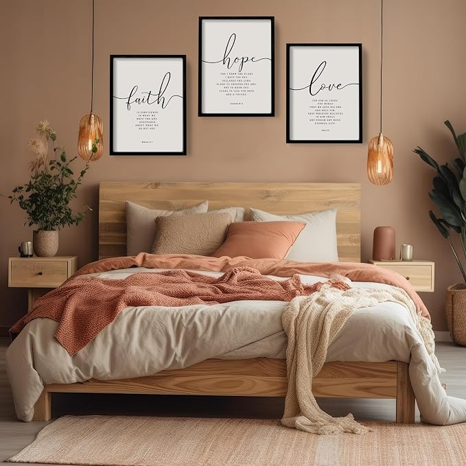 Houmury Set of 3 Framed Farmhouse Bible Verses Wall Decor Sign 11”x14” Christian Faith Scripture Wall Art for Home Bedroom Wall Decor (11"x14" Black)