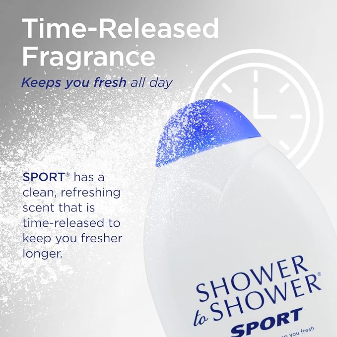 Shower to Shower Sport Body Powder for Men & Women, Talc Free, Sweat Absorbing, Prevents Chafing & Odor, Deodorizing All Over Body Powder for Long Lasting Freshness, 8 OZ (Pack of 3)