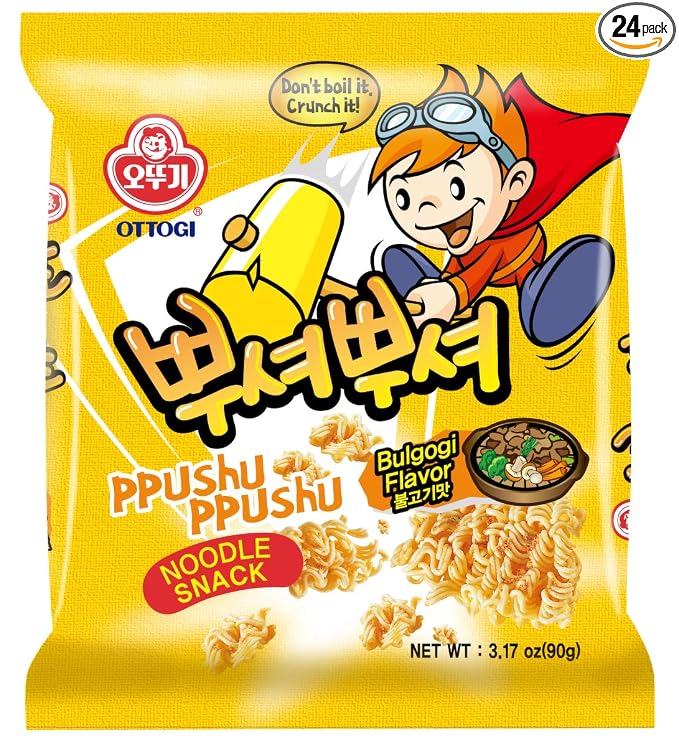 OTOKI Ppushu Ppushu Noodle Snack Bulgogi Flavor, Korean Ramen Snack, Crush to Eat, 90g, 24 Pack