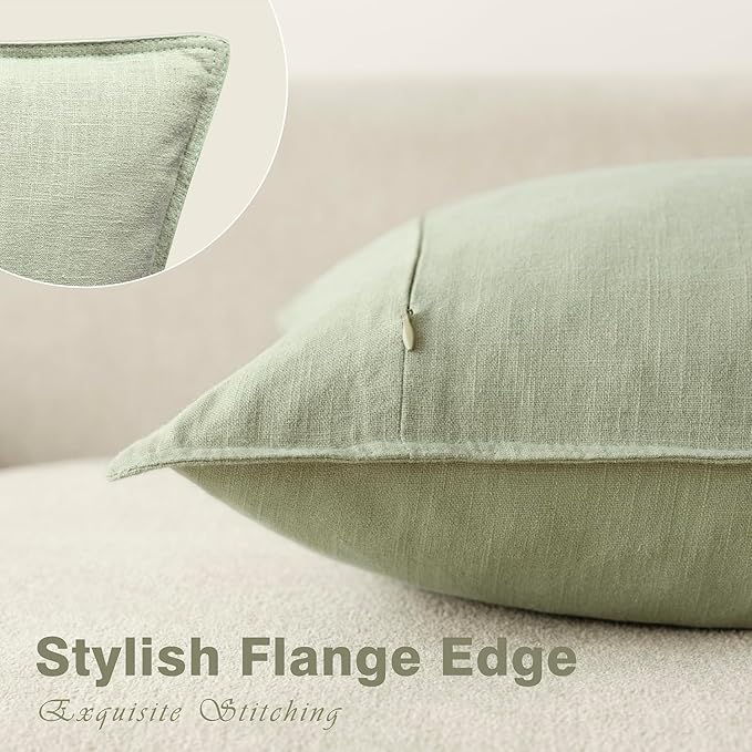 Foindtower Pack of 2, Decorative Linen Solid Throw Pillow Covers Soft Accent Cushion Case Boho Farmhouse Pillowcase for Chair Couch Sofa Bedroom Living Room Home Decor 24 x 24 Inch Light Sage Green