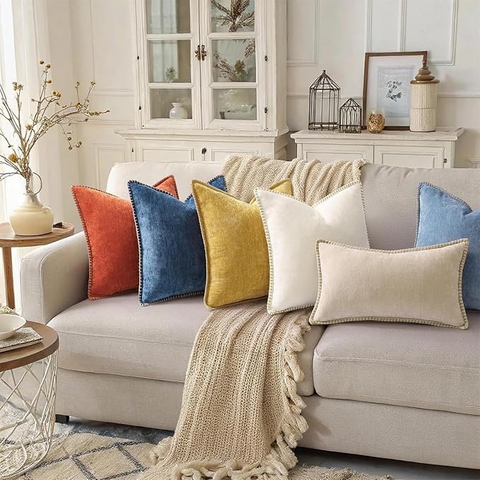 decorUhome Soft Chenille Throw Pillow Covers 22x22 Set of 2 Poseidon | Fall Textured Decorative Throw Pillow Cases Stitched Edge Modern Farmhouse Luxury Boho Velvet for Couch Sofa Bed Home Decor