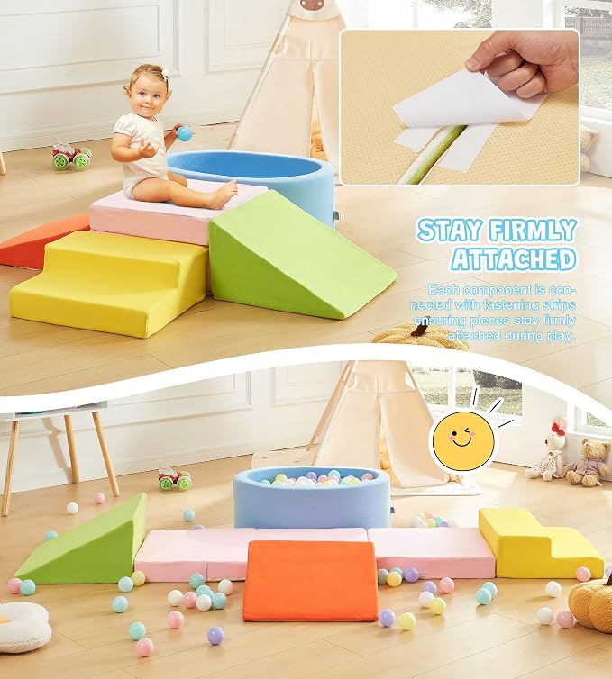 Elftopia Foam Climbing Blocks with Ball Pit & Stairs for Toddlers Aged 1-3 -Soft Playset for Indoor Crawling, Foam Playground Set for Baby to Active Playing Inside -(Balls NOT Included),Multicolored