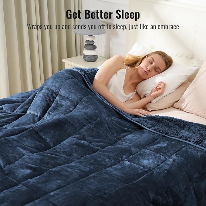 Uttermara Weighted Blanket for Adults, Twin Size 48 x 72 inches 12 lbs Heavy Blanket with Reversible Soft Shiny Velour Fleece and Cozy Warm Sherpa for Couch Bed, Calming and Relaxing, Navy Blue