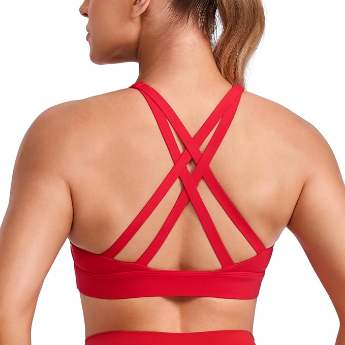 CRZ YOGA Butterlift Wide Criss Cross Straps Supportive Sports Bras for Women - Medium Impact Strappy Gym Padded Workout Top