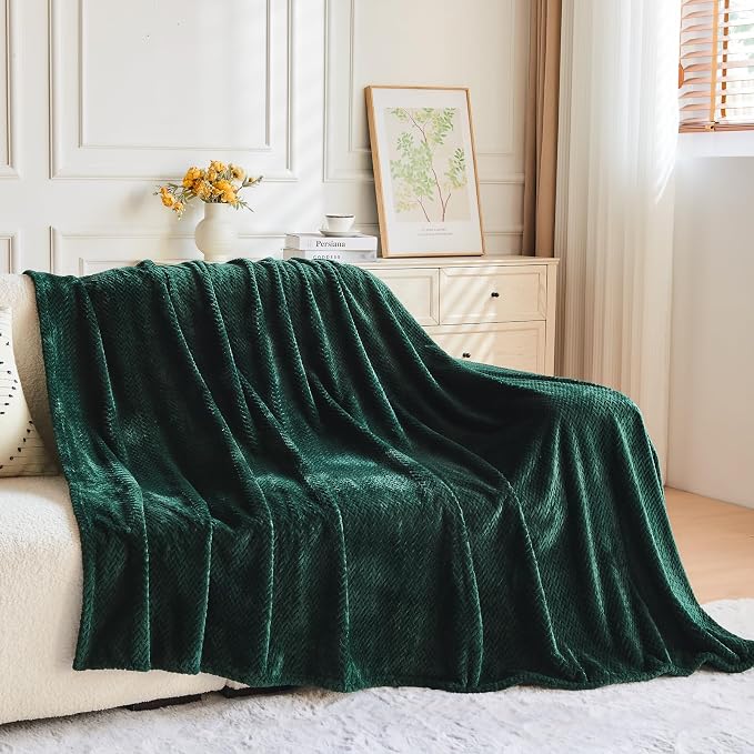 NEWCOSPLAY Fleece Leaves Pattern Throw Blanket, Forest Green, 50"x60" | Super Soft Throw Blanket, Lightweight Cozy Bed Sofa Blanket, Premium Silky Flannel Fleece, Travel Blanket for All Season Use