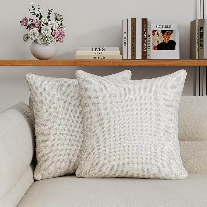 Grzyhem 2 Pack Throw Pillows with Inserts Included 18×18 Linen Decorative Pillow Covers with Inserts for Sofa Living Room Home Office Car Home Decor (Beige)