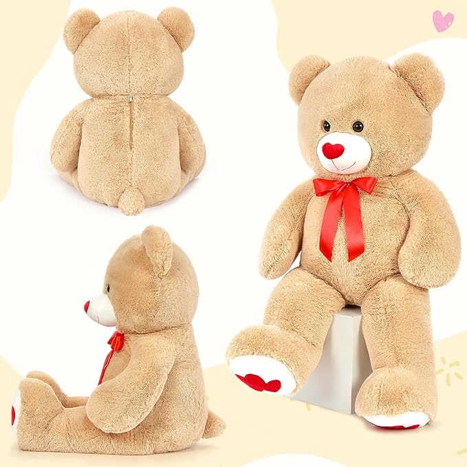 MaoGoLan Big Teddy Bear Plush 42"- Giant BrownTeddy Bear Stuffed Animal with Heart Footprints and Heart Nose - Large Valentines Teddy Bear for Boyfriend,Wife,Lover - Anniversary,Long Distance