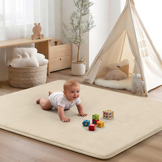 Baby Floor Play Mat Tummy Time Mat Thick 71"x79"Foam Padded Soft Activity Gym Playmat for Babies Infants,Beige