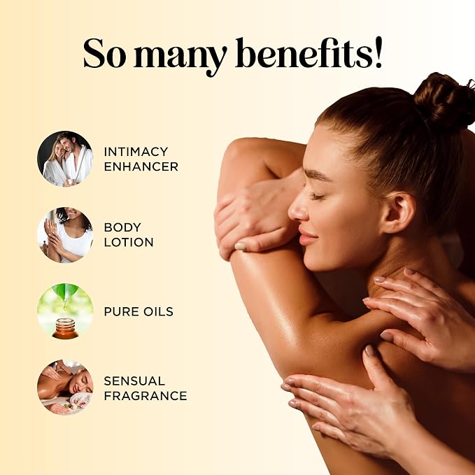 Tropical Massage Oil for Couples Relaxation - Full Body Massage Oil for Date Night with Smooth Gliding Coconut and Sweet Almond Oil with Mango Scent - Non GMO Gluten Free & Vegan (16 Fl Oz)
