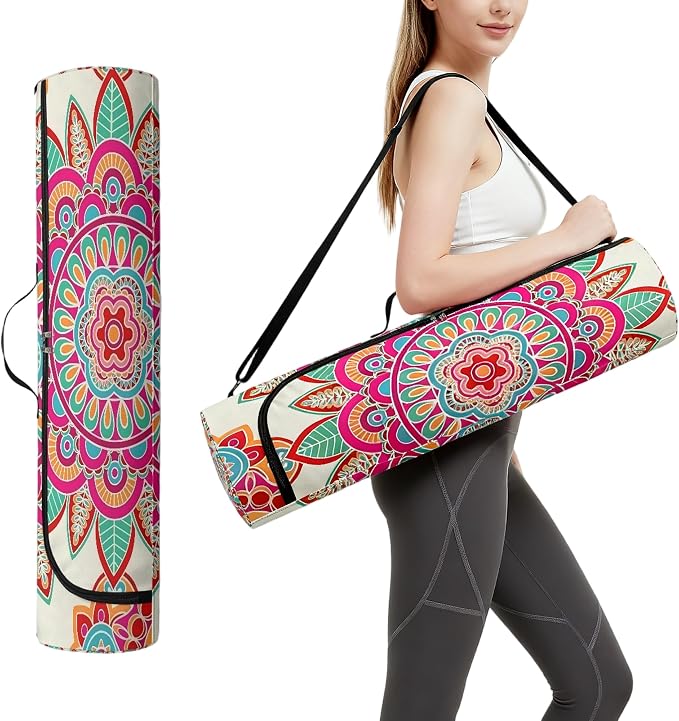 Spacious Extra Large Storage Yoga Mat Bag | Huge Capacity Mandala Gym Tote - Waterproof Wear-Resistant Carrier Strap Pilates