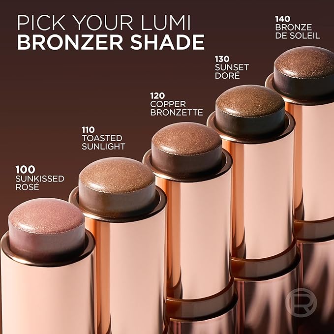 L'Oreal Paris Lumi Bronze Le Stick Soleil Bronzer Stick, Cream-To-Powder Bronzer For A Sunkissed Face Makeup Glow, 130 Sunset Doré