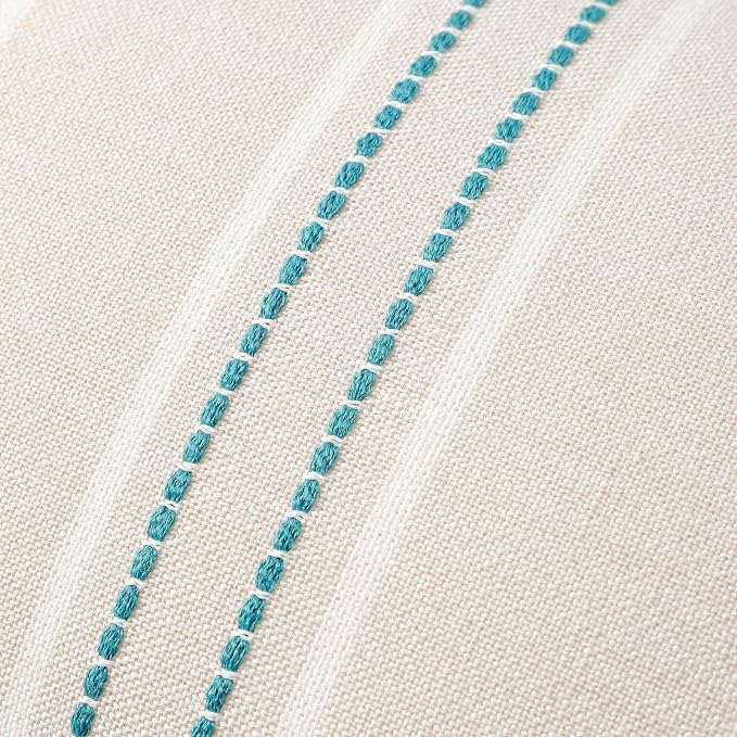 Hckot Stripe Throw Pillow Covers 18x18 Set of 2 Teal Blue Pillow Covers | Farmhouse Decorative Pillows Textured Linen Square Cushion Covers for Sofa Couch Bed Living Room Decor