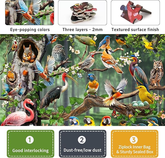 Colorful Birds Party 1000-Piece Jigsaw Puzzle for Adults, Challenging Puzzle Game with Unique Shaped Pieces, Perfect for Game Nights and Gift-Giving, Finished Puzzle Size is 26.6 x 19.2 in