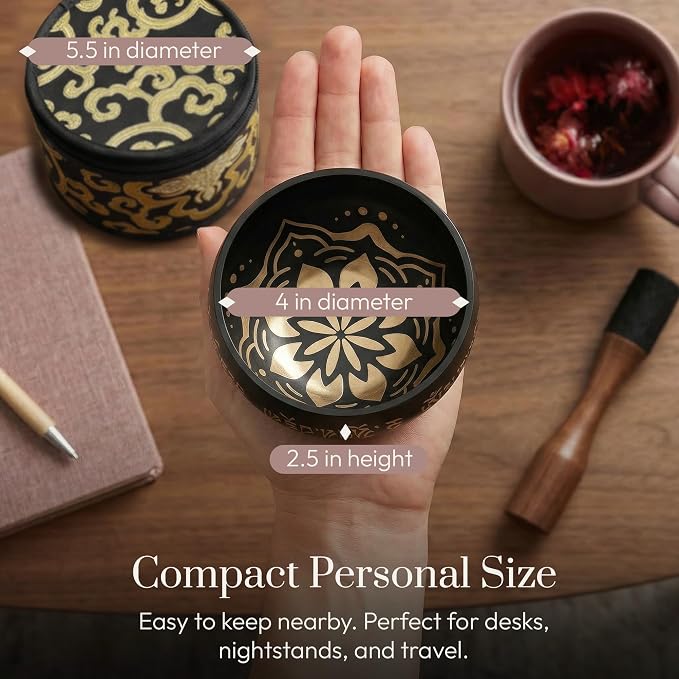 Silent Mind Tibetan Singing Bowl Set – Easy to Play & Beginner Friendly Meditation Bowl with Cushion, Mallet & Case | Stress Relief & Mindfulness | Gift-Ready