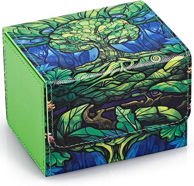 UAONO Card Deck Box for MTG, Trading Cards Storage Box Holds 120+ Sleeved Commander Deck, PU Leather Card Box Suits TCG Magic with 2 Dividers (Green,Tree)