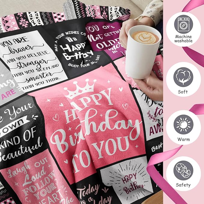 Ivivis Birthday Gifts for Women Girls Throw Blanket 80"X60", Happy Birthday Decorations, Unique Bday Gift Ideas for Her Daughter Friends Mom Sister Wife Grandma
