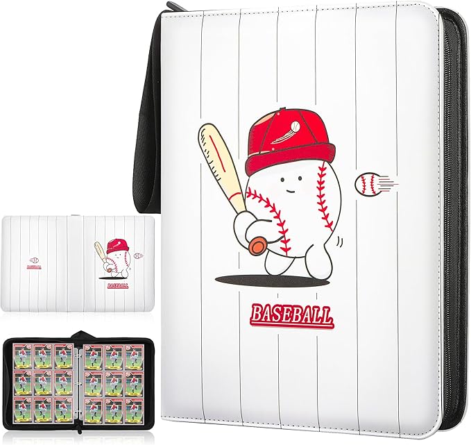 9 Pockets Trading Card Binder with Sleeves Card Organizer, 900 Double Sided Pocket PU Card Collection Binder, Baseball Binder,for Sports Card, MTG, TCG Yugioh Card (Red White)