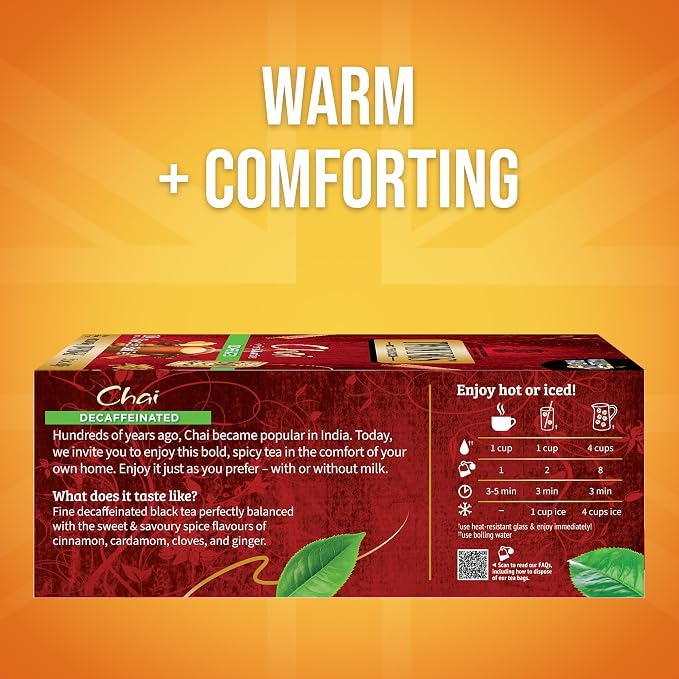 Twinings Decaffeinated Chai Individually Wrapped Bags, 100 Count (Pack of 1), Sweet, Savoury Spices, Enjoy Hot or Iced, 100 Teabags