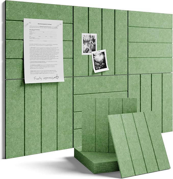 Fluxynara 36" x 24" Large Felt Bulletin Board, Moss Green | 6 Pack Cork Board Alternative with 30 Safe Adhesive Tabs, Felt Pin Boards for Wall Decor, Home, Office, Classroom, Dorm
