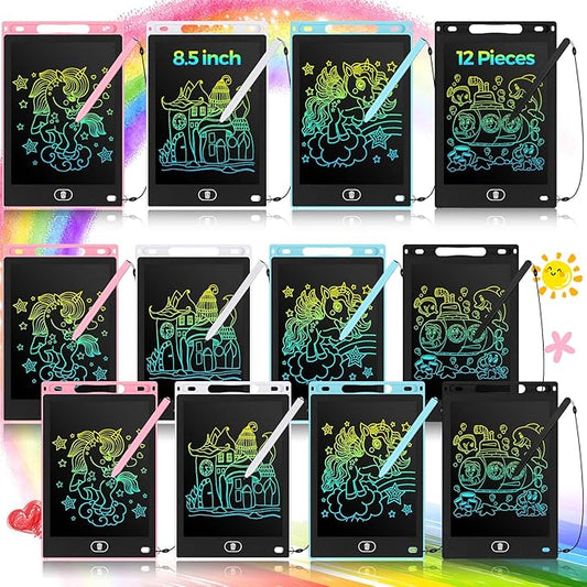 Tinlade 12 Pack LCD Writing Drawing Tablets 8.5 Inch Bulk Colorful Doodle Board Erasable Electronic Painting Drawing Pads Learning Toy Gifts for Kids Christmas School(Pink, Light Blue, White, Black)