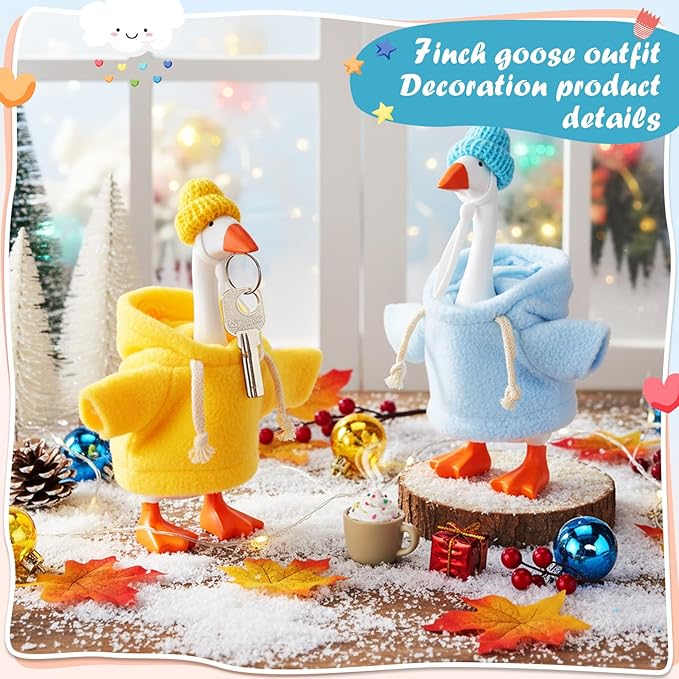 4 Set 7 Inch Mini Desk Goose Knitted Outfits Magnetic Goose Key Holder Multiple Colors Clothes for Magnetic Duck Statue Desk Key Holder Decor(Hooded)