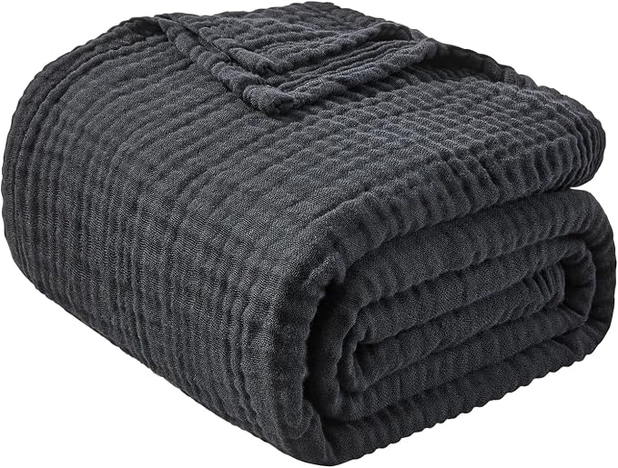 EMME Muslin Blankets for Adults Throw Blanket for Couch Breathable Gauze Soft Lightweight Airy Black King 108" x 90"