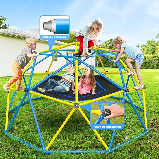Hapfan 10ft Climbing Dome with Hammock, Jungle Gym for Kids 3-8 Backyard with Heavy Duty Monkey Bars Made of Anti-Rust Steel