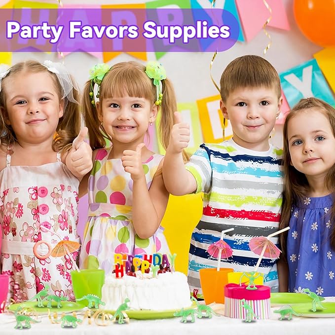 UPINS 36Pcs Glow in Dark Mini Dinosaur Figures, Small Luminous Dinosaur Toy Birthday Party Favors Supplies Dino Cupcake Toppers Plastic Dino Toys for Kids Easter Basket Suffers Classroom Prizes Box