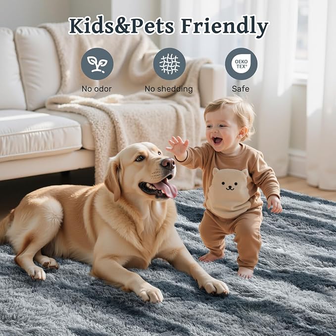 6x9 Ft Large Shag Plush Rugs for Living Room,Ultra Soft Fluffy Furry Area Rugs Non-Slip Carpet for Bedroom,Nursery,Kids Room, Dorm, Aesthetic Home Decor (Blue)