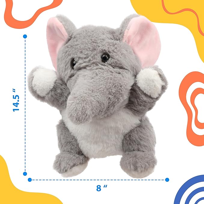 Cuteoy Plush Elephant Hand Puppet Stuffed Animal Toy Open Movable Mouth Creative Role Play Storytelling Plushies Gifts for Kids Toddlers Birthday Christmas