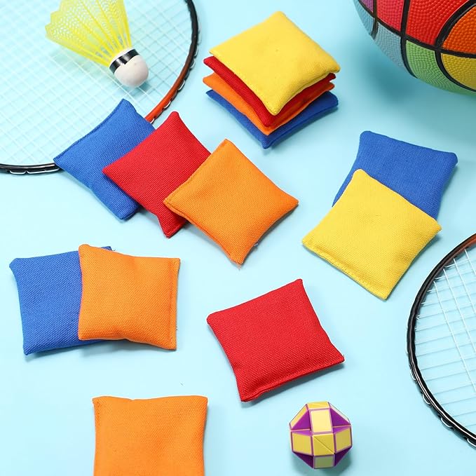 Sotiff 24 Pcs Bean Bags Mini Nylon Cornhole Bean Bags for Kids Tossing Fun Sports Outdoor Family Games Carnival Toy Patriotic Small Beanbag Hand Toss Party Game Supplies for Kid Adult (Multi Colors)