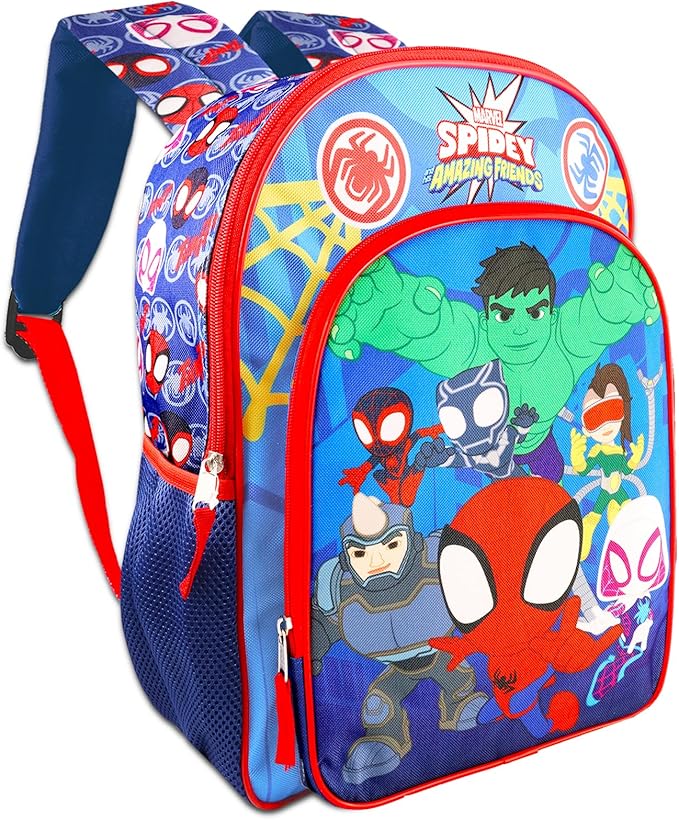 Marvel Spidey and His Amazing Friends Backpack Set for Kids - Bundle with 16” Spiderman Backpack, Stickers, More | Spidey and Friends School Bag