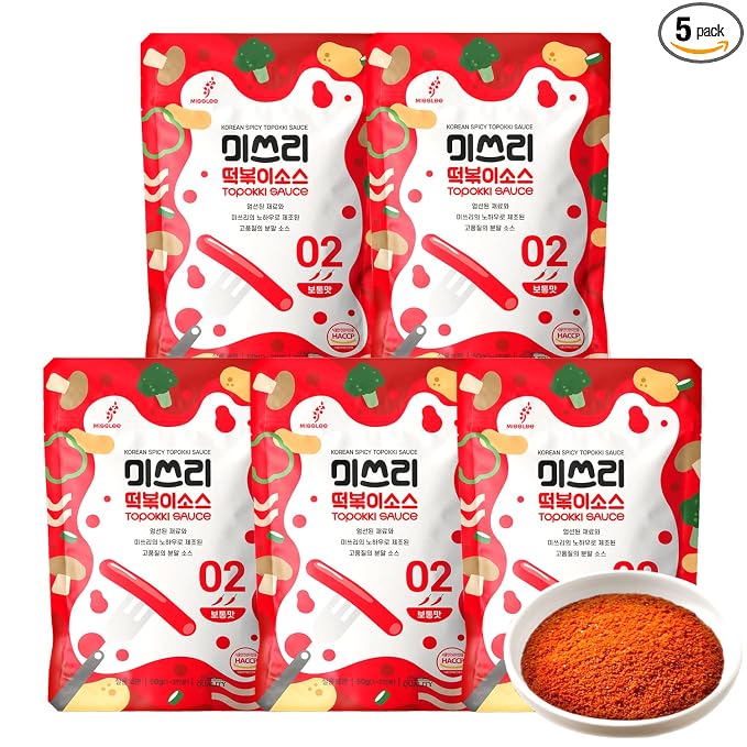MISSLEE Tteokbokki Sauce Mix (5 Pack, 2 Servings Each), Level 2 Original, Korean Powder Sauce for Rice Cakes, Stir-Fries, and More (1.76 oz(pack of 5), Original)