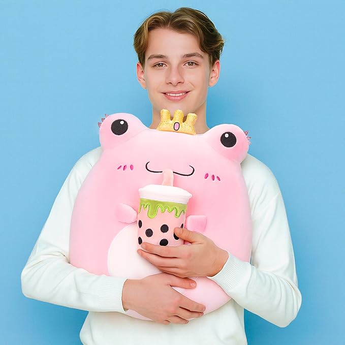 Original 13.5-inch Large Frog Plush Pillow Stuffed Animal Toy,Big Size Cuddle Huggable Cute Soft Toys Fat Kawaii Pillows Plushie,Gift for Kids Girls