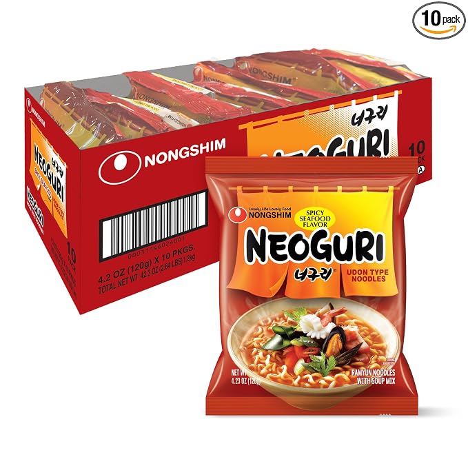 Nongshim Neoguri Spicy Seafood with Udon-Style Noodle, 4.2 Ounce (Pack of 10)